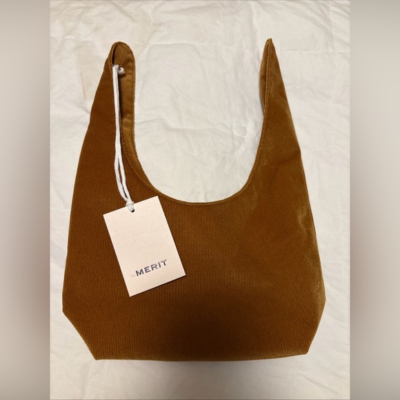 Merit Handbags - MERIT Tan Velvet Shoulder Bag
